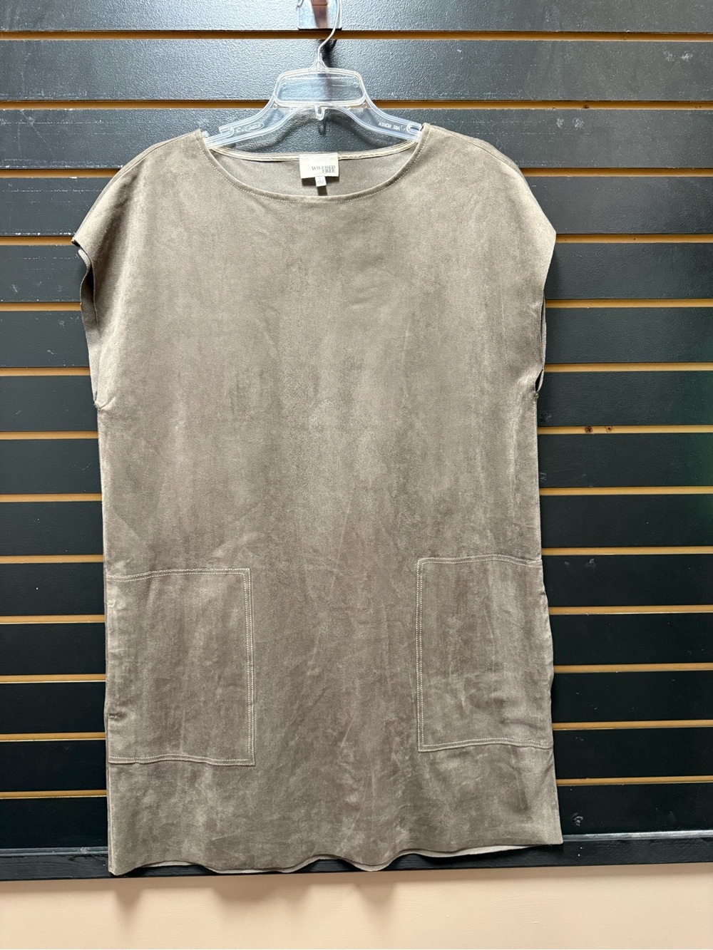 Wilfred Free Aritzia Faux Suede Shift Dress XL Taupe Patch Pockets